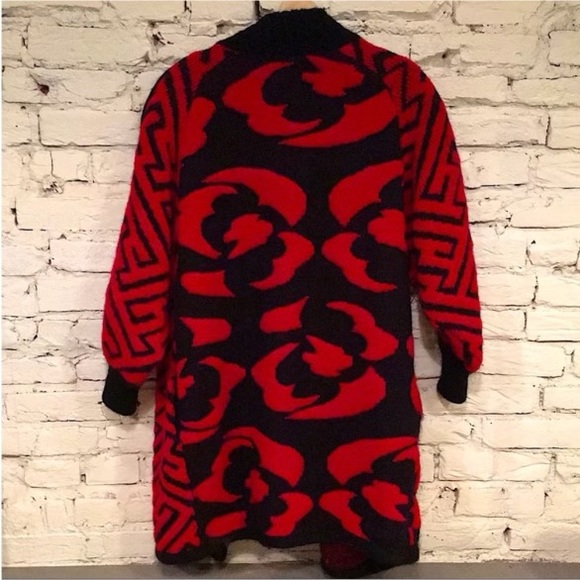Vintage Wool / Mohair Red & Black Italian Designer Sweater Coat by “RAMY” - Picture 2 of 9